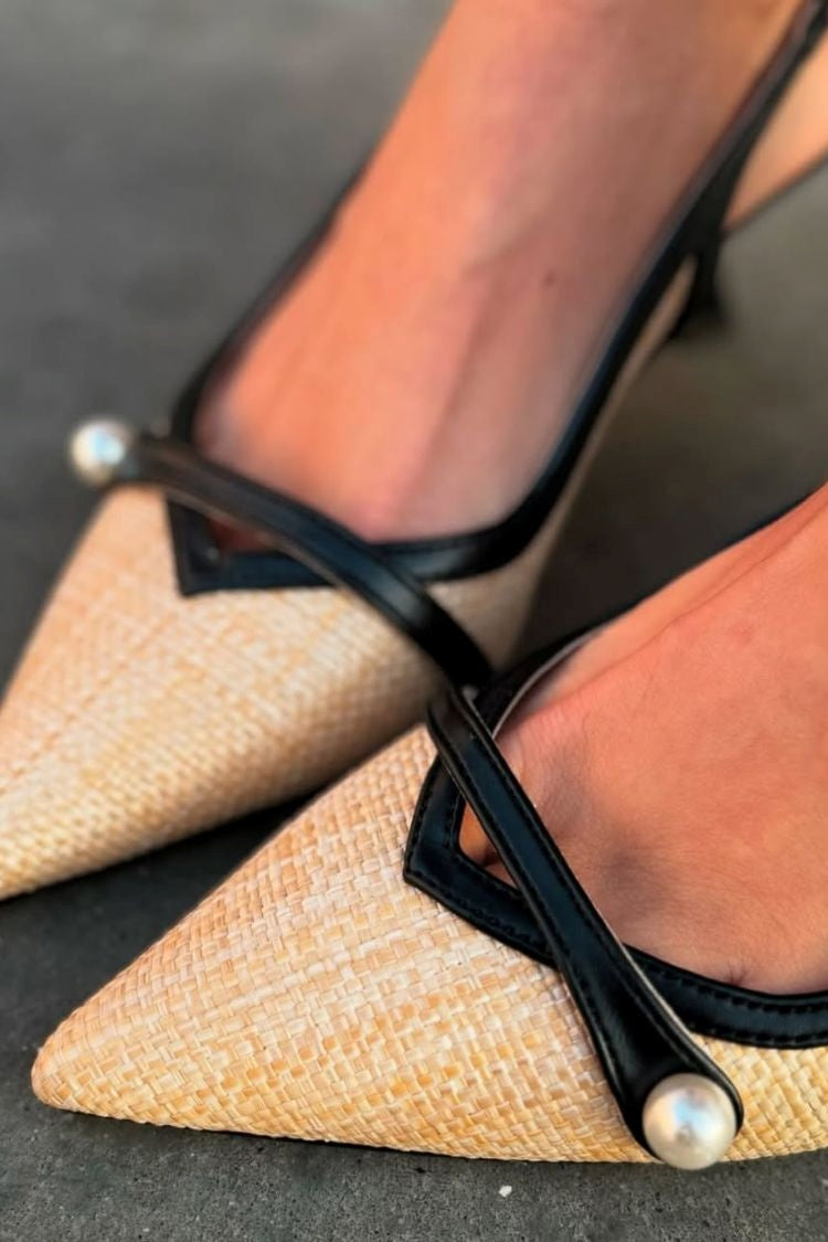 Colorblock Perlen Spitz Zehen Offen-Rücken Elegante Mittelhohe Absätze [Vorbestellung]