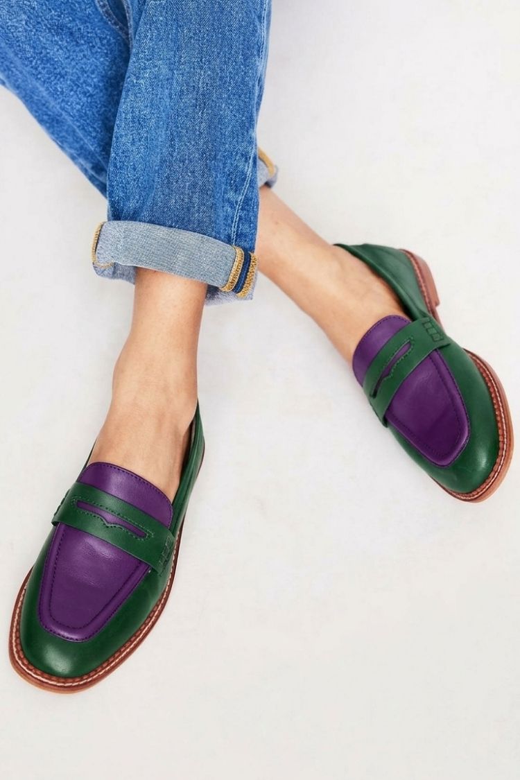 Colorblock Round Toe Casual Slip On Black Loafers