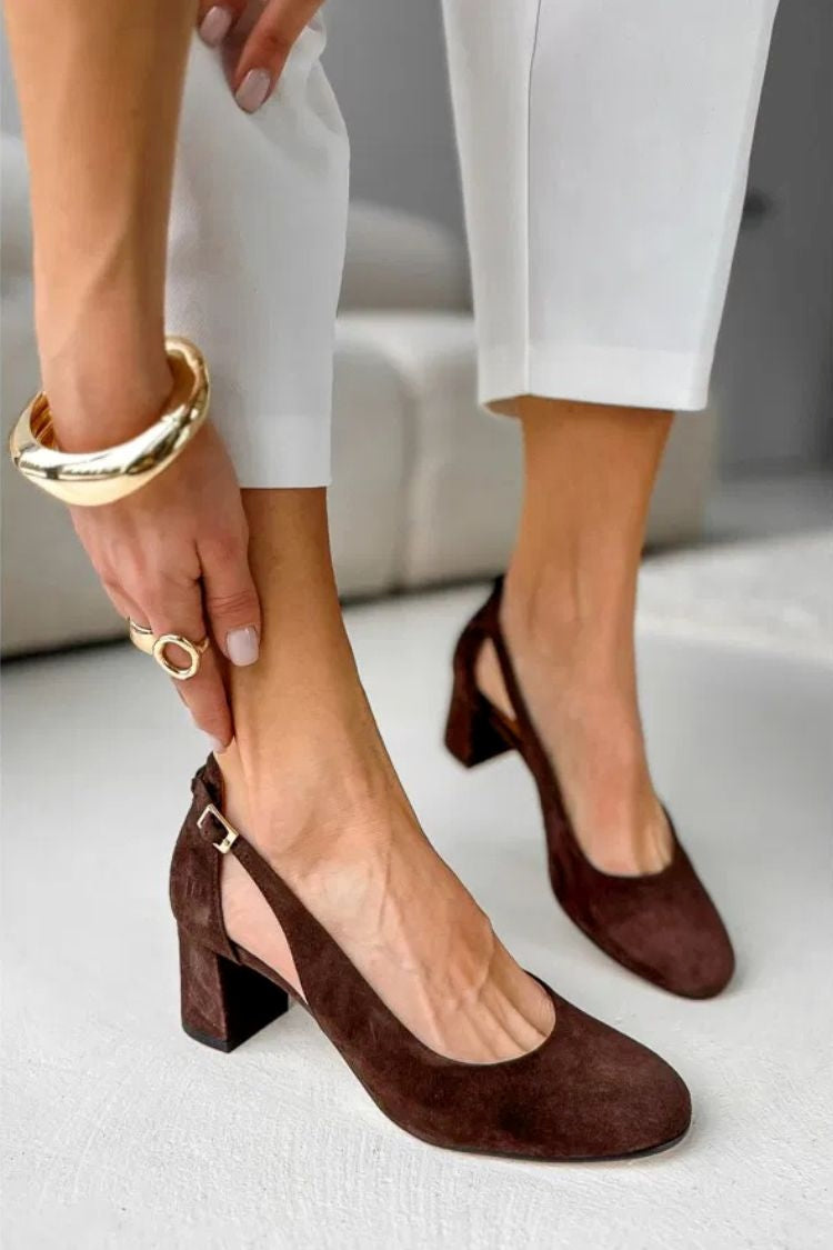 Solid Color Round Toe Ankle Strap Block Heel Pumps [Pre Order]