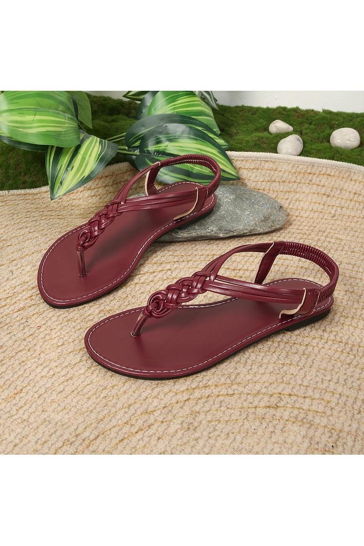 Einfarbige geflochtene Riemen Flip-Flops lässige Outdoor-Sandalen