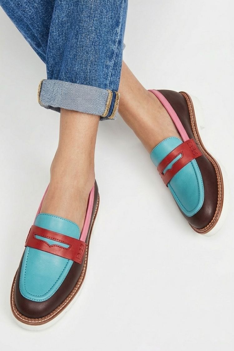 Colorblock Round Toe Casual Slip On Black Loafers