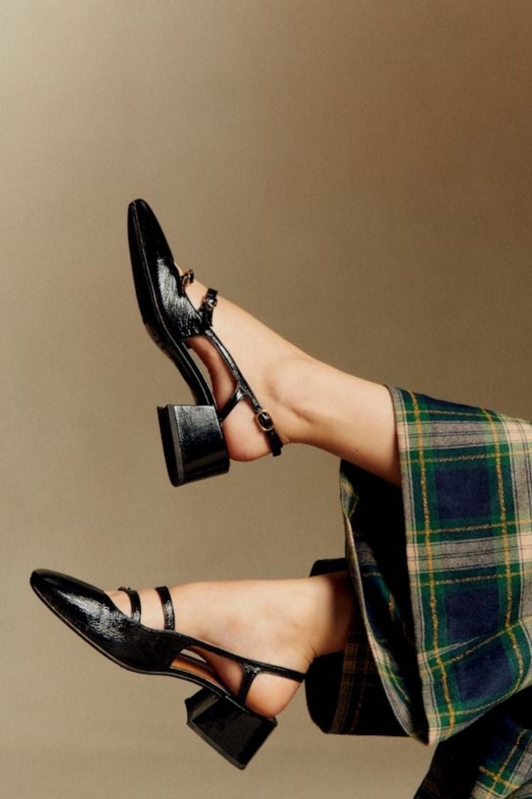 Dwukolorowe skórzane baleriny Mary Jane z podwójnym paskiem i czubkiem w stylu cap toe [Przedsprzedaż]