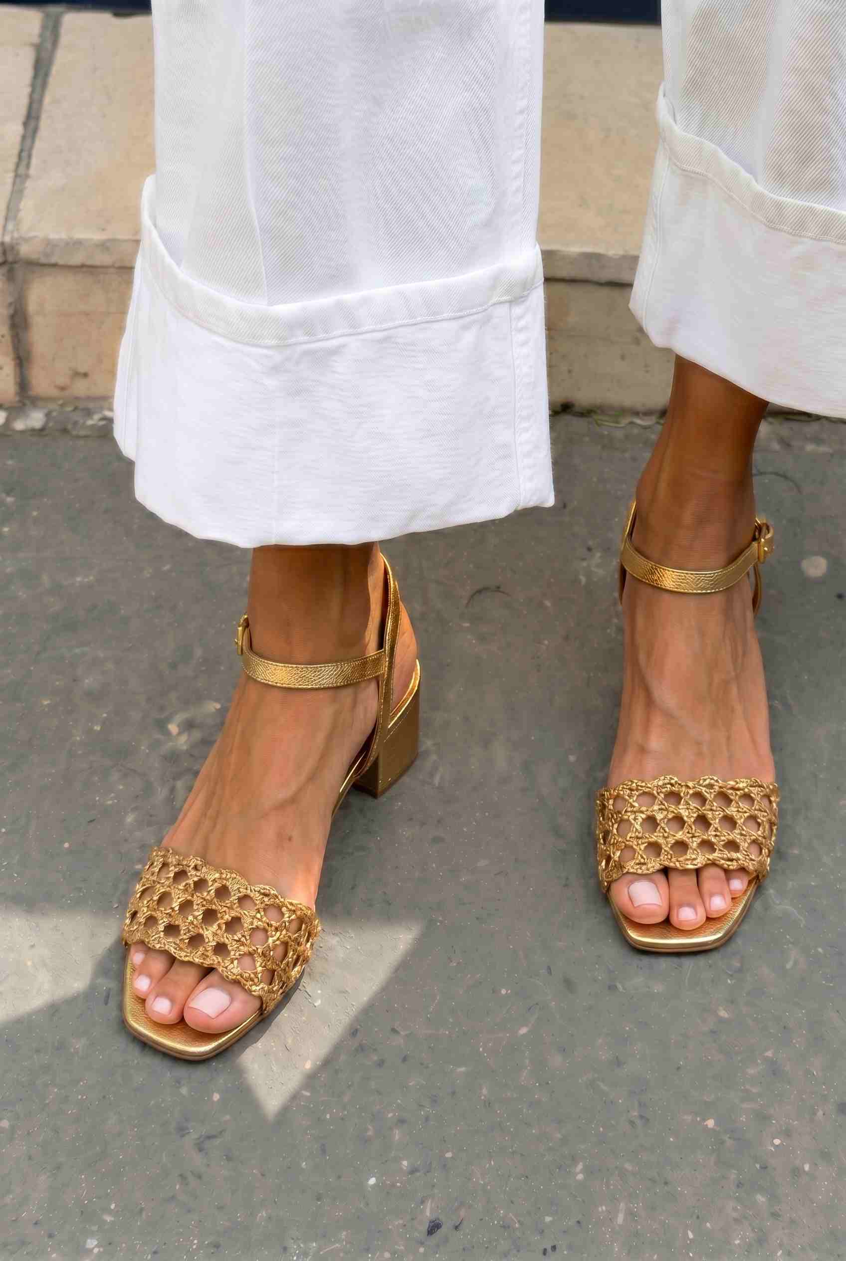 Woven Pattern Square Toe Ankle Strap Block Heels [Pre Order]