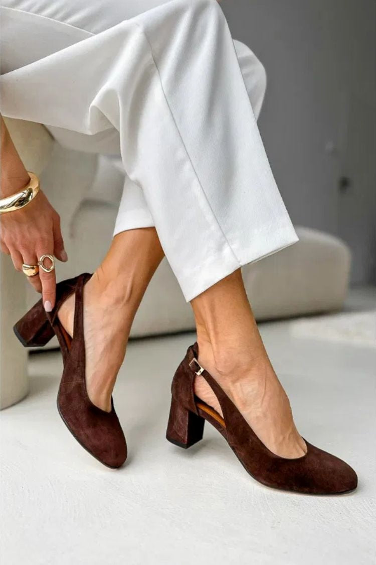 Solid Color Round Toe Ankle Strap Block Heel Pumps [Pre Order]
