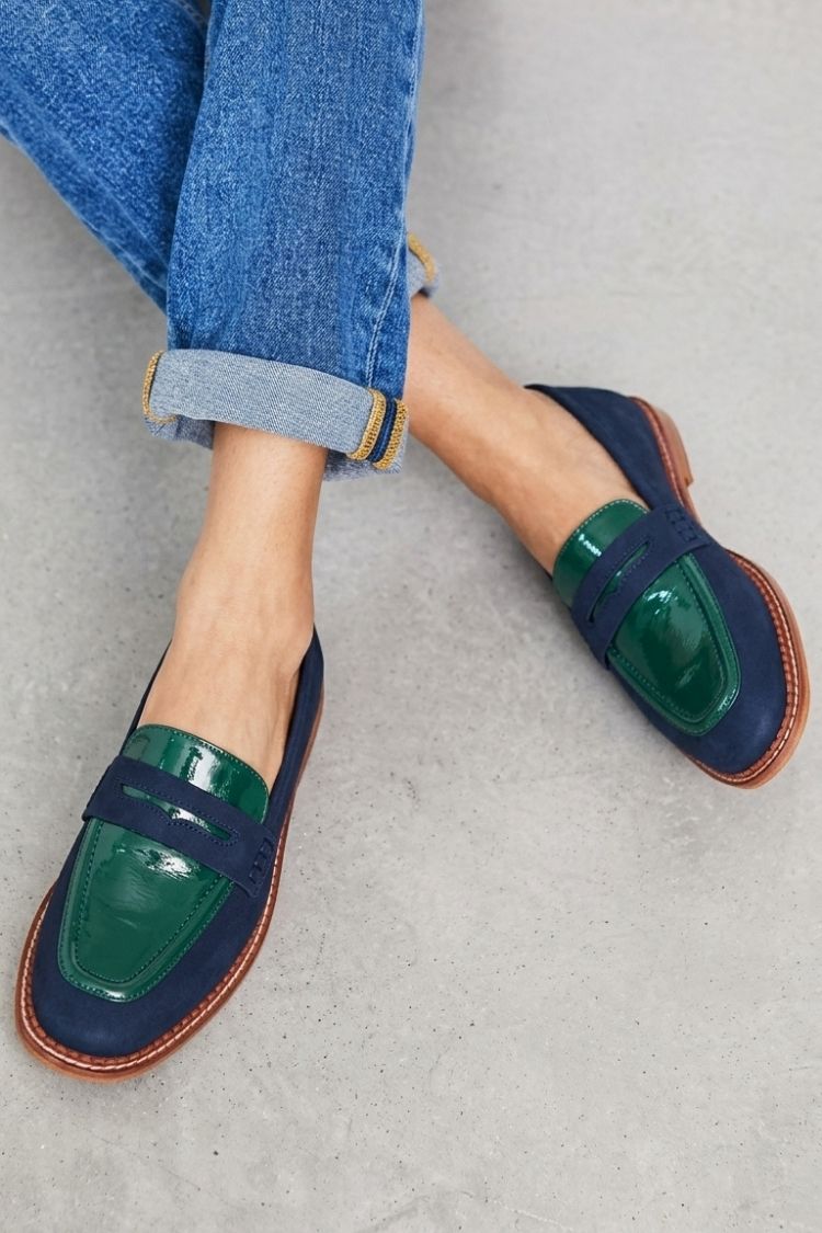 Colorblock Round Toe Casual Slip On Black Loafers