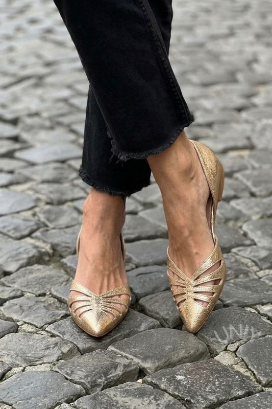 Minimalist Champagne Gold Pointed Laser Cut Flats [Pre Order]