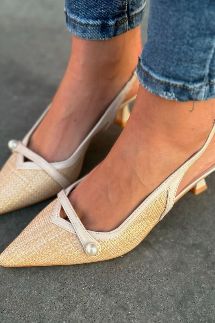 Colorblock Perlen Spitz Zehen Offen-Rücken Elegante Mittelhohe Absätze [Vorbestellung]