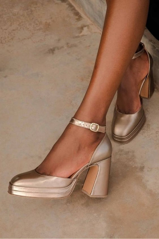 Metallic Bronze Block Heel Pumps [Pre Order]
