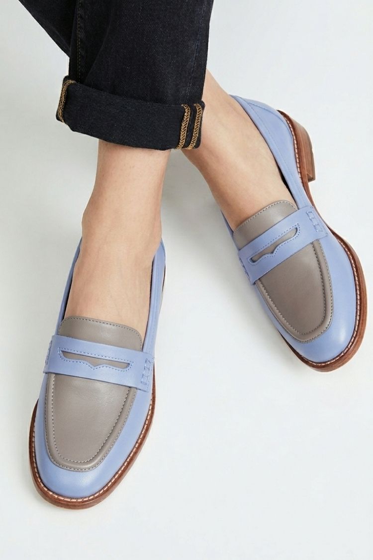 Colorblock Round Toe Casual Slip On Black Loafers
