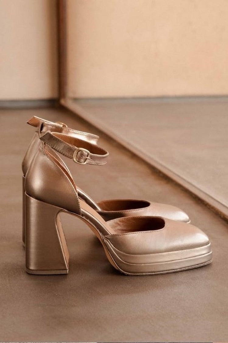 Metallic Bronze Block Heel Pumps [Pre Order]