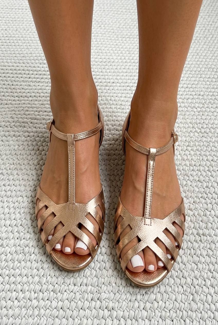 Strappy T-Strap Peep Toe Flat Sandals [Pre Order]