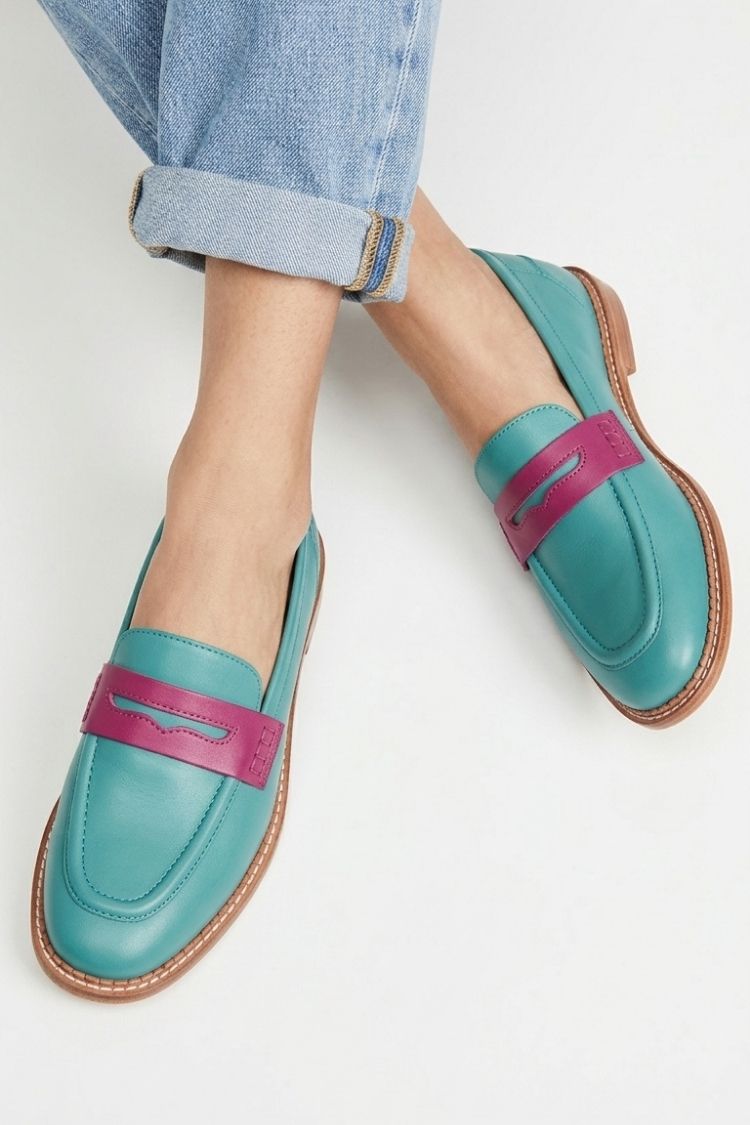 Colorblock Round Toe Casual Slip On Black Loafers