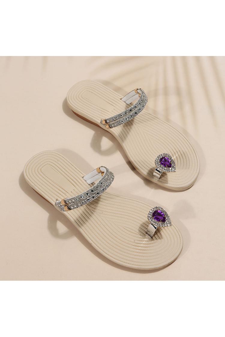 Infradito con strass, sandali casual con cinturino alla caviglia scintillante