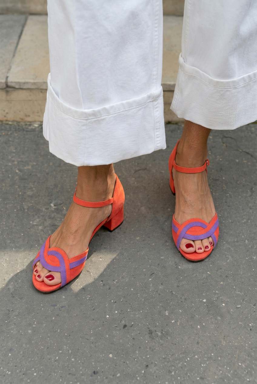 Suede Wavy Ankle Strap Peep Toe Block Heel Sandals [Pre Order]