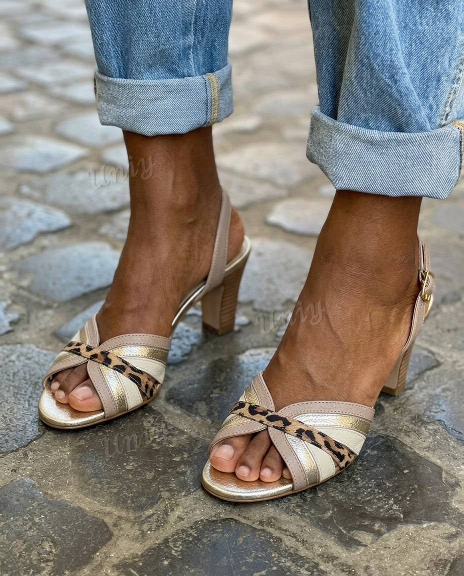 Crisscross Open Toe Slingback Block Heel Sandals [Pre Order]