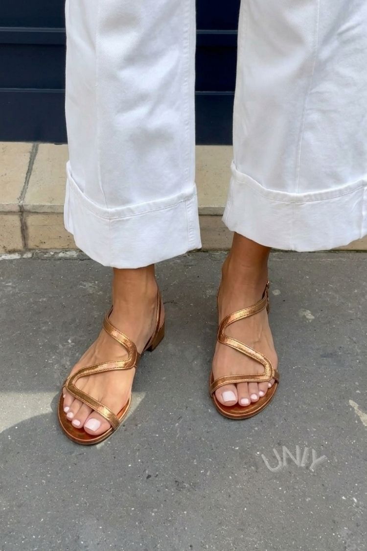 Metalické bronzové ploché sandály s hadím vzorem a pásky slingback [Předobjednávka]