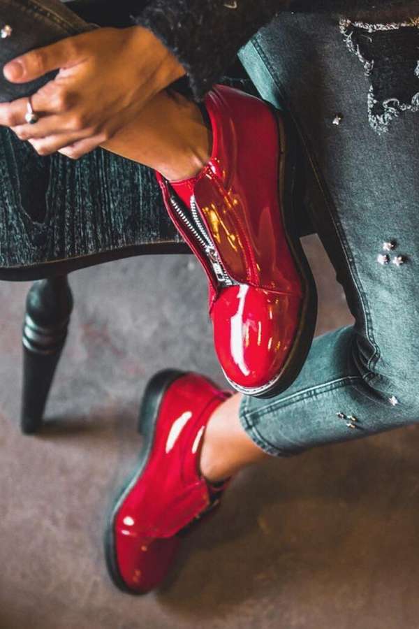 Ballerine con punta tonda e cerniera frontale in vernice [Pre-ordine] 