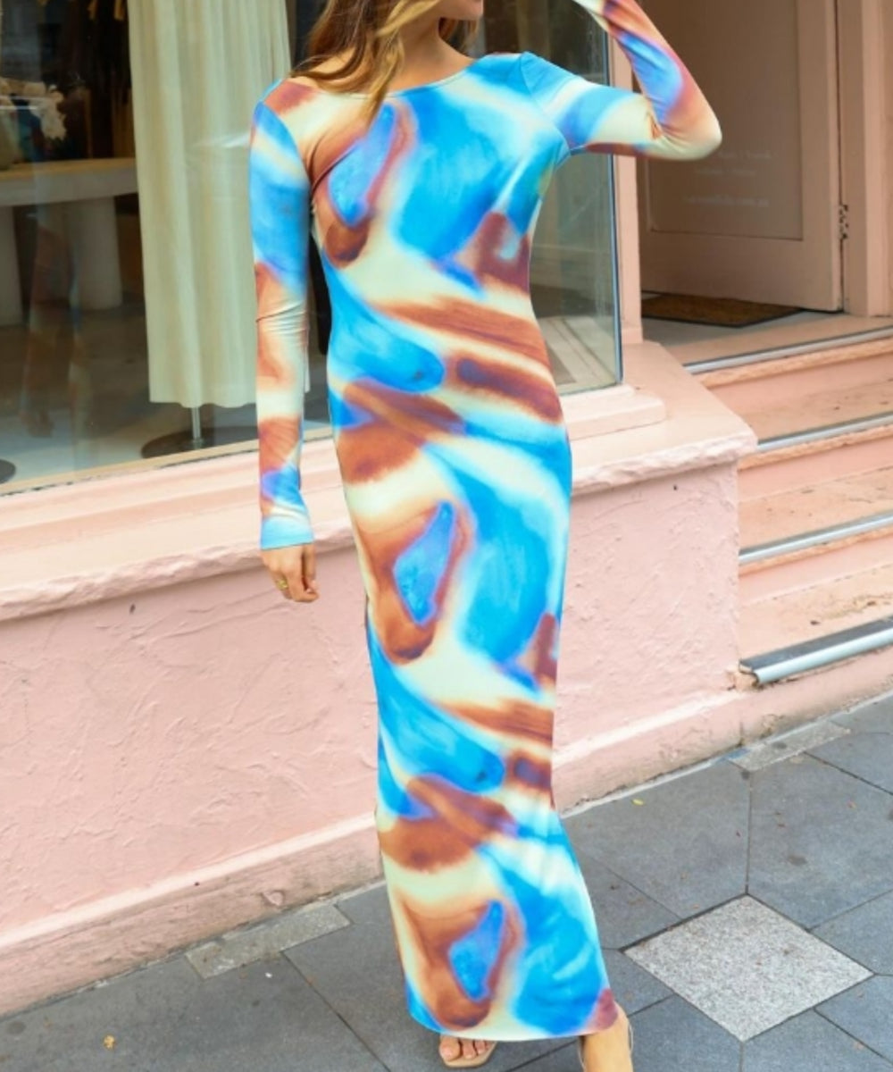 Fantastic Mixed Color Print Maxi Dress