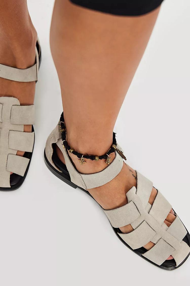 Sandali grigio chiaro con punta quadrata in tessuto traforato e tinta unita [Pre-ordine] 