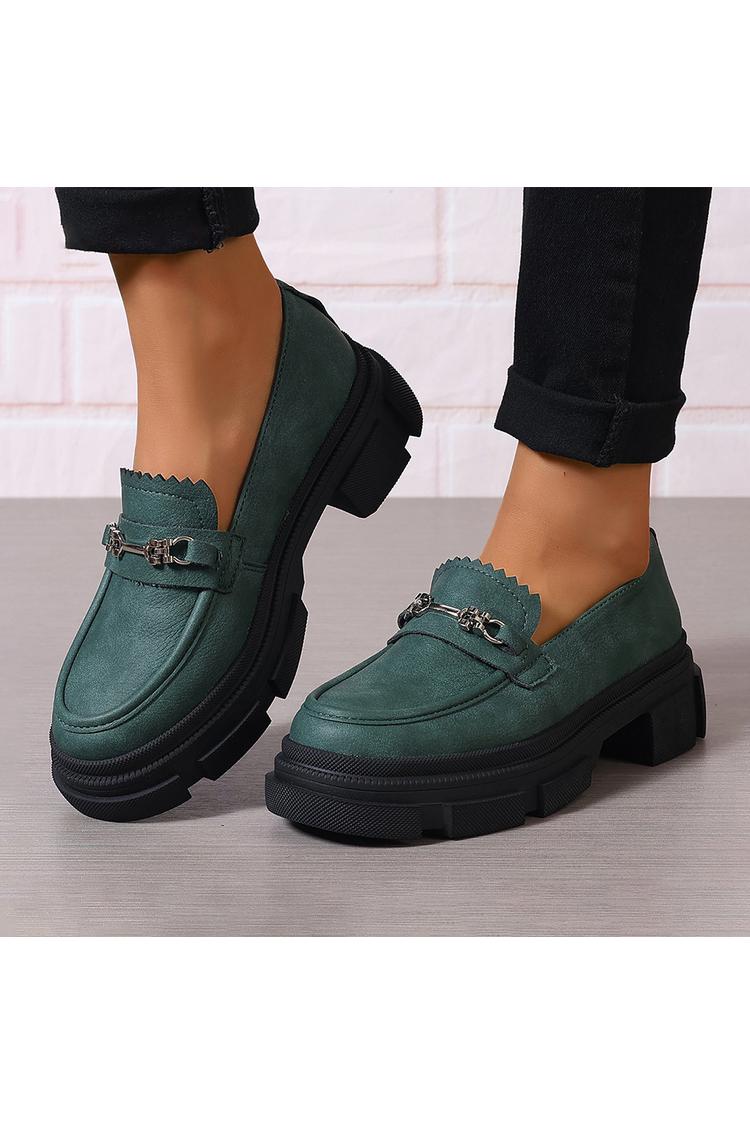 Metall Schnalle Dekor Einfarbig Runde Spitze Niedriger Blockabsatz Loafer