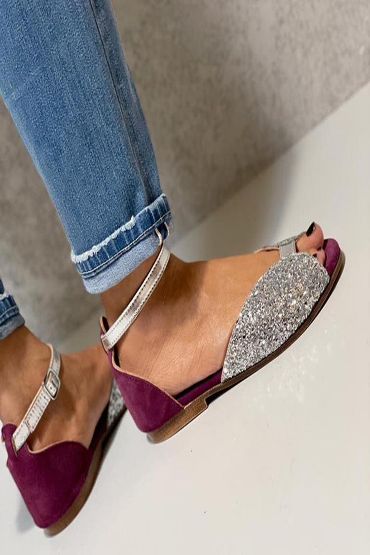 Knöchelriemen Schnalle Peeptoe Glitzer Silber Sandalen