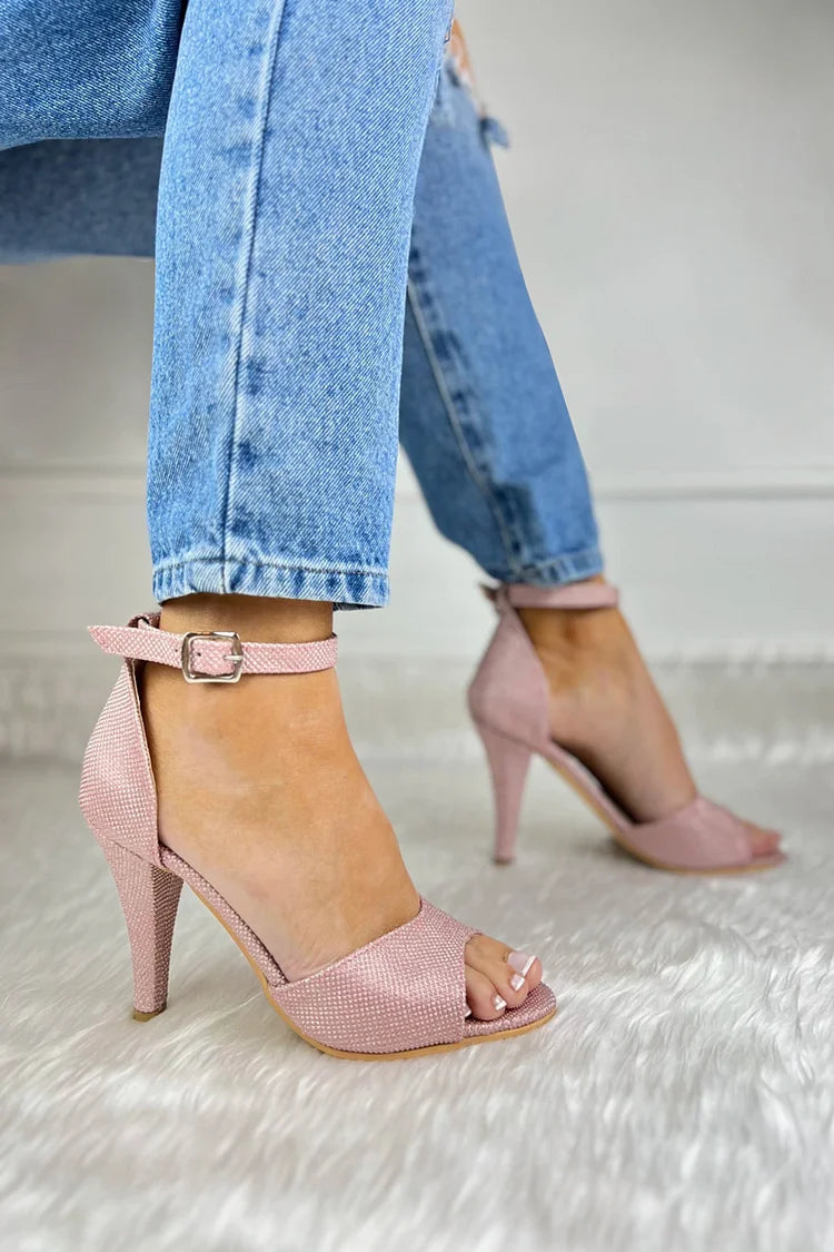 Tacco a spillo rosa con cinturino alla caviglia e fibbia [Pre-ordine]