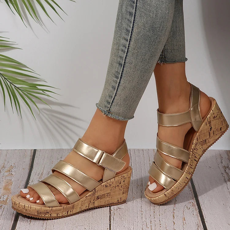 Sandali con zeppa aperti casual multistrato tinta unita 