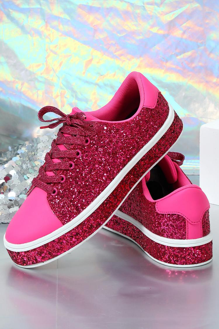 Patchwork Glittering Round Toe Lace Up Casual Sneakers