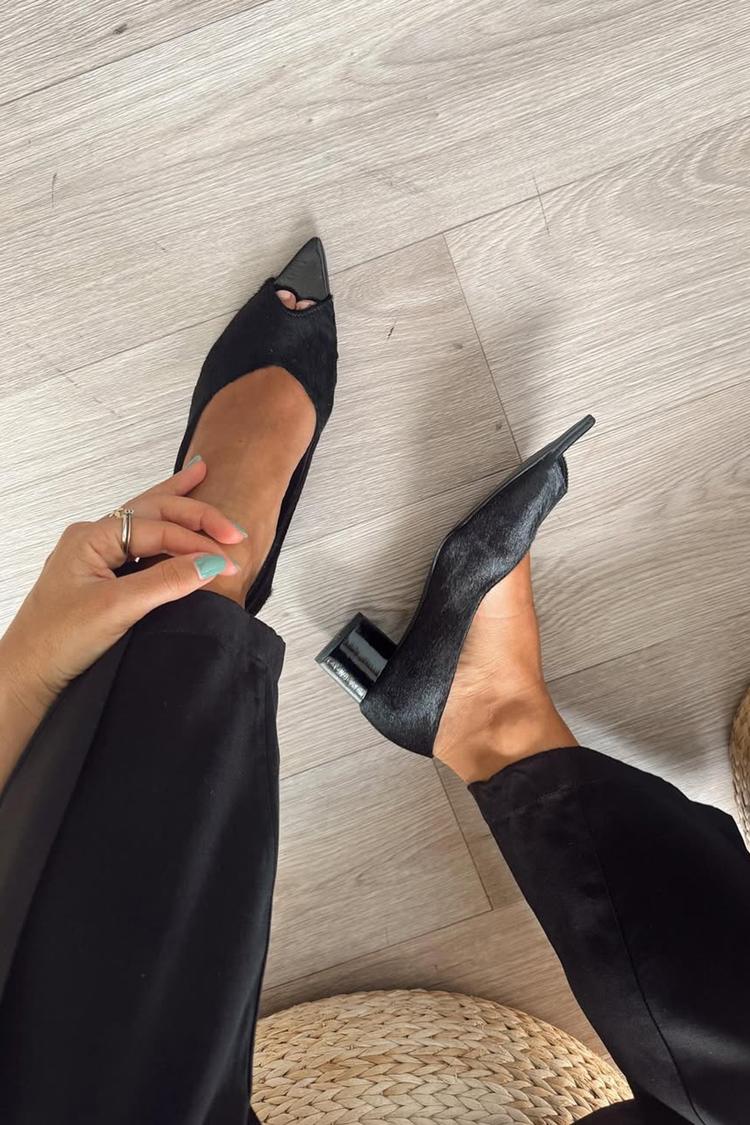 Scarpe con tacco largo e punta aperta, nere, tinta unita [Pre-ordine]