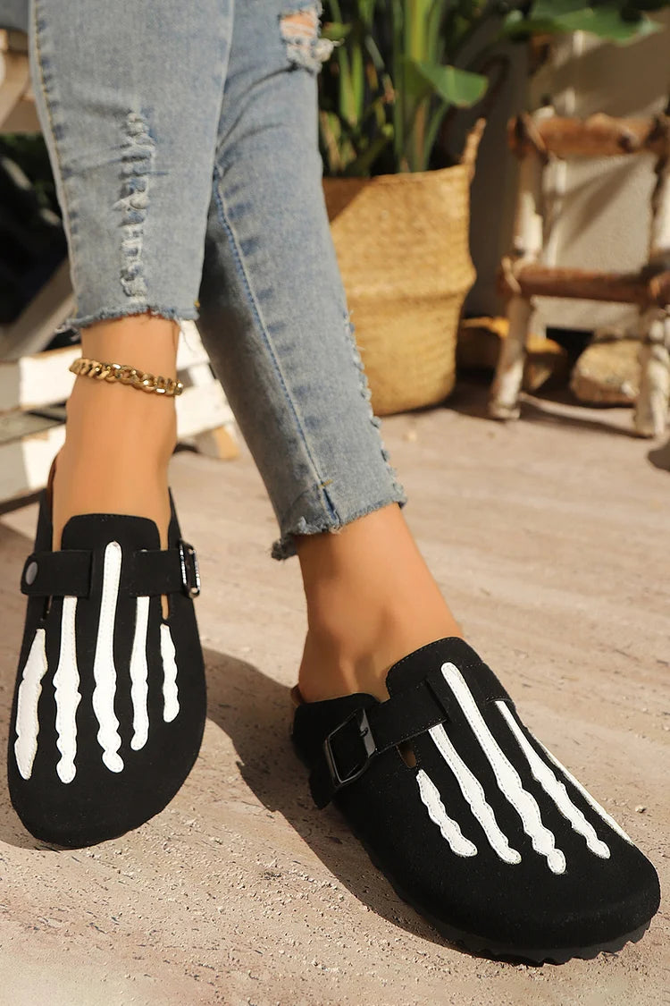 Colorblock Faux Suede Strap Buckle Round Toe Casual Mules