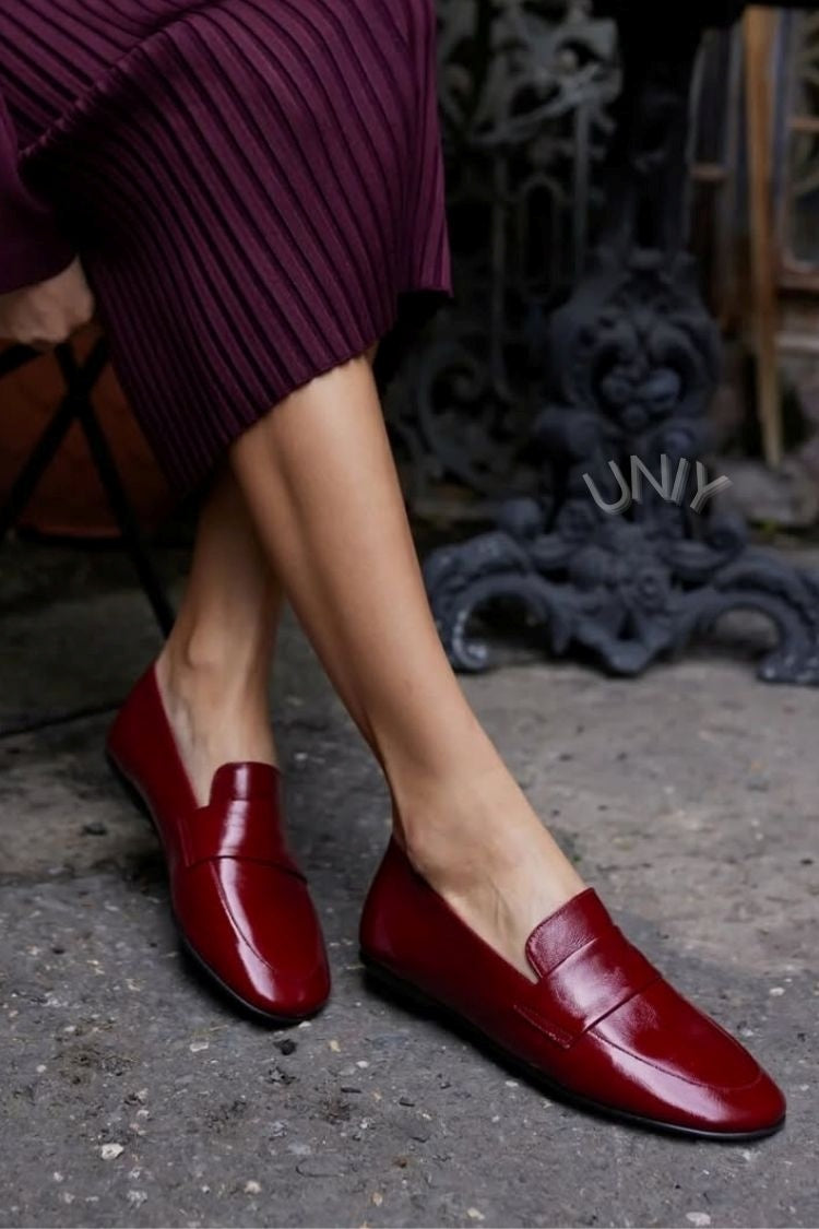 Solid Color Polished Leather Versatile Penny Loafers [Pre Order]