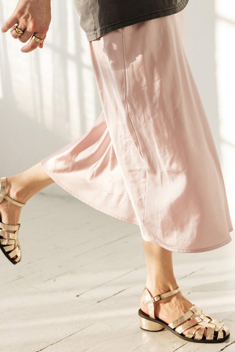 Scarpe con tacco grosso in tessuto traforato dorato effetto metallizzato [Pre-ordine] 