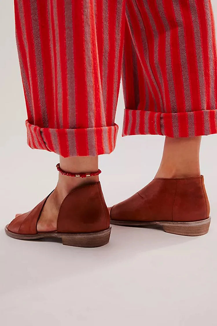 Solid Color Open Toe Asymmetric Brown Sandals [Pre Order]