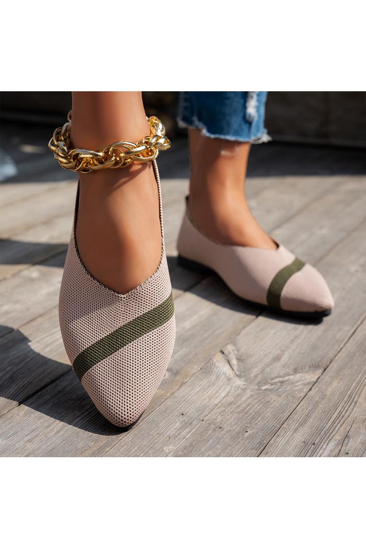 Colorblock Knitted Pointed Toe Breathable Casual Flats