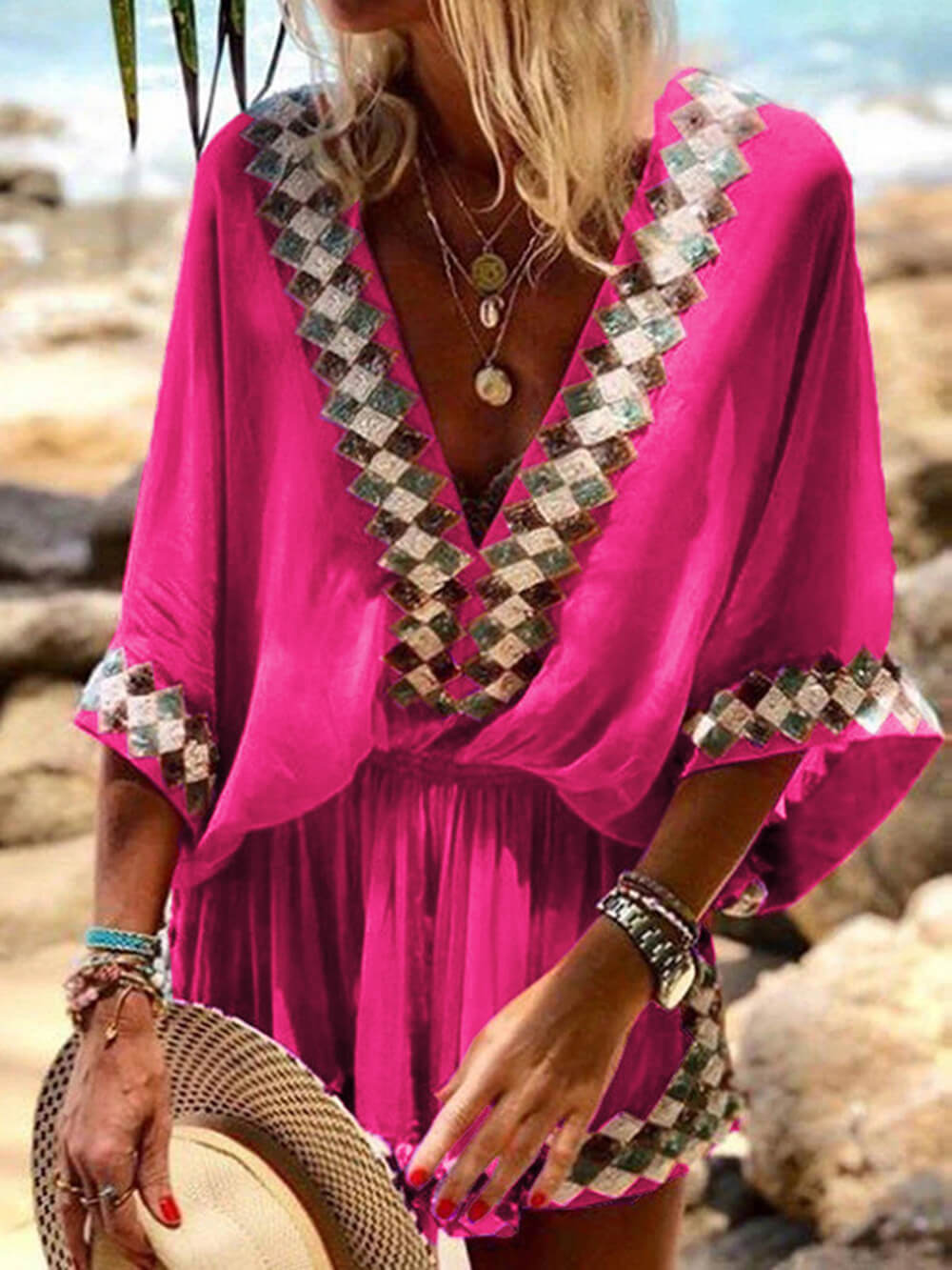 Pagliaccetto kimono con stampa Bohemian Beach