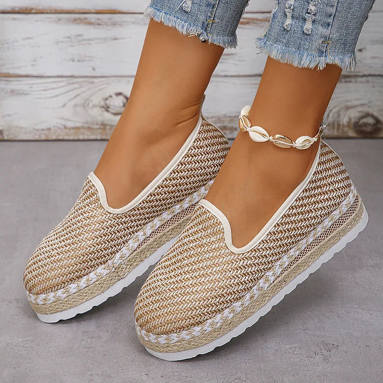 Casual Woven Pattern Platform Espadrille Lightweight Loafers