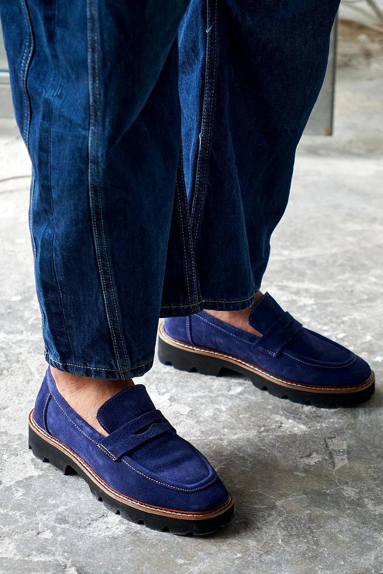 Einfarbige Patchwork-Slipper in Marineblau mit runder Zehenpartie [Pre Order]