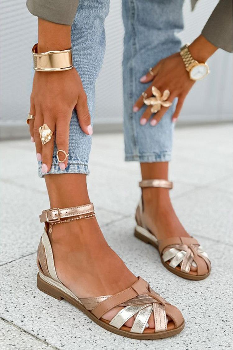 Knöchelriemen Schnalle Colorblock Ausschnitt Champagner Sandalen