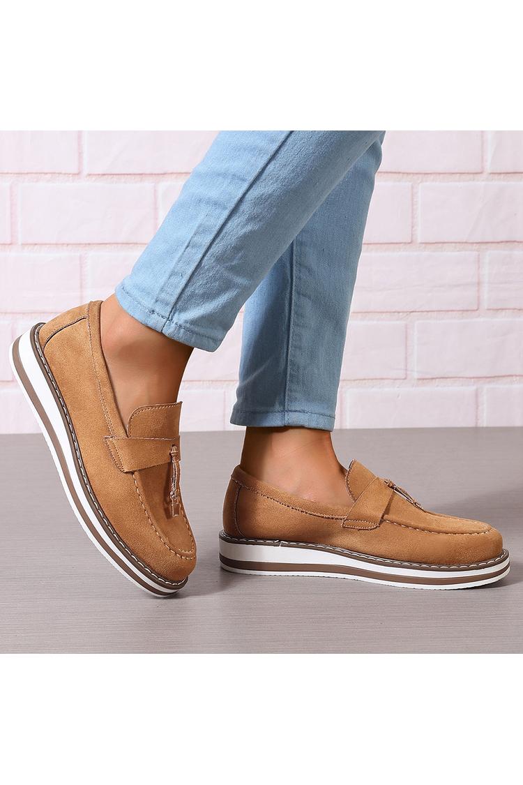 Mocassini casual con punta tonda e decorazione a patchwork in tinta unita con nappe