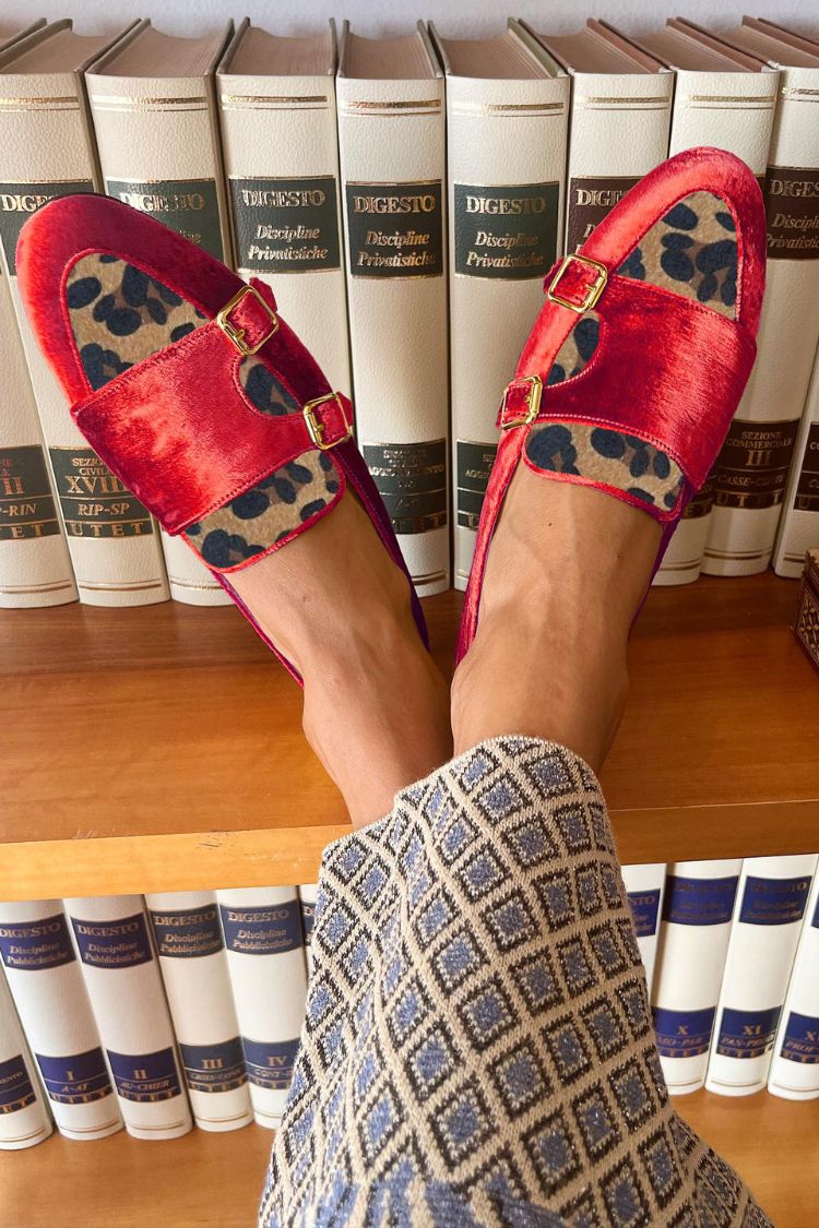 Runde Zehen Rote Leoparden-Patchwork Kunstwildleder Loafers [Vorbestellung]