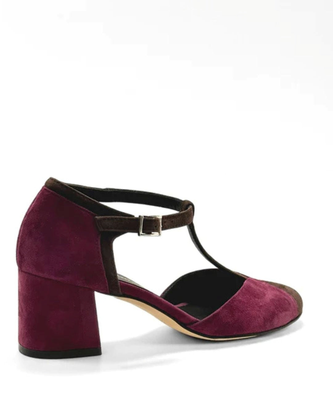 Colorblock spitze Zehen T-Riemen Knöchelriemen Wildleder Blockabsatz mittelhohe Absätze [Vorbestellung]