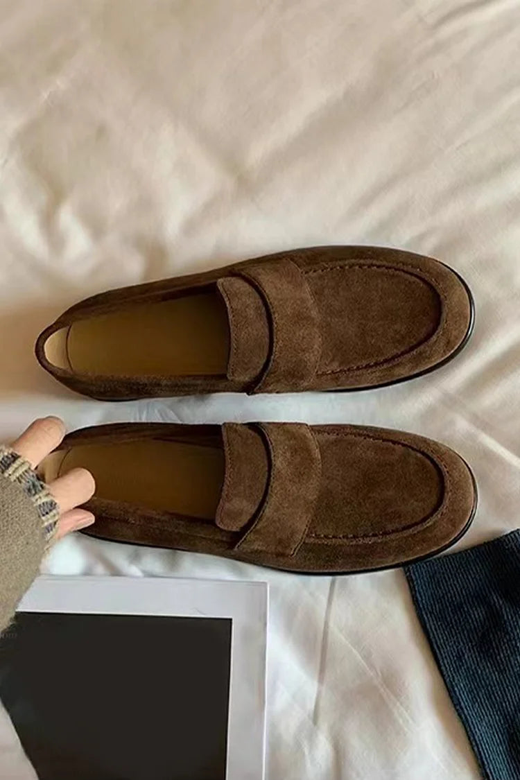 Solid Color Patchwork Round Toe Slip On Casual Loafers