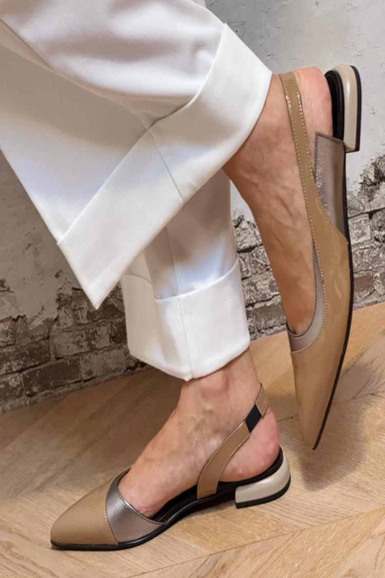 Scarpe basse color cachi con cinturino asimmetrico e punta patchwork [Pre-ordine]