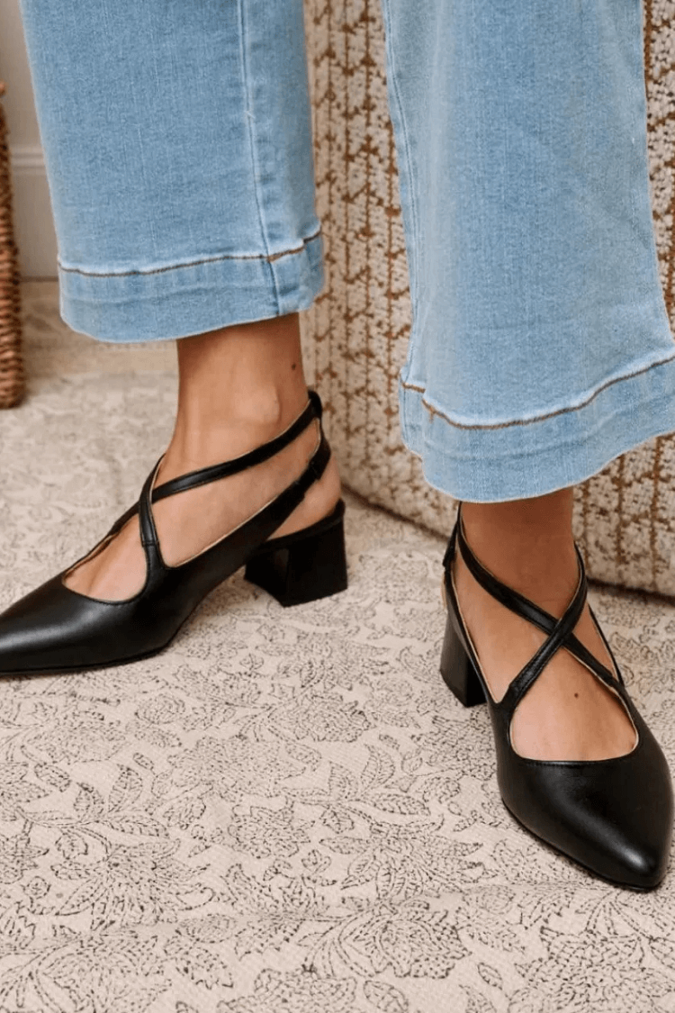 Pointed Toe Double Strap Faux Leather Flats [Pre Order]