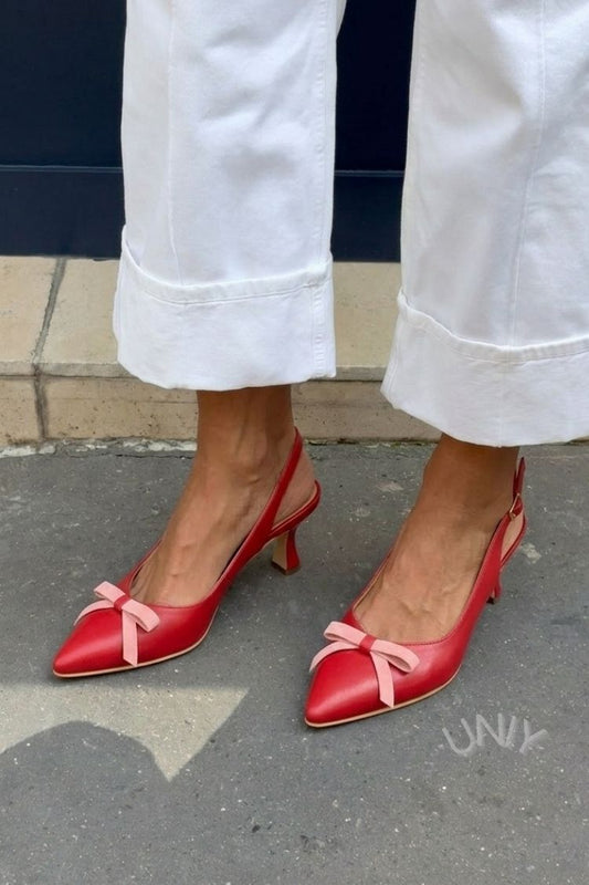 Rode puntige neus roze strik slingback kittenhakken [Pre Order]