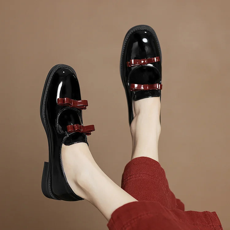 Kolorowe mokasyny casual z kokardą, łączone, okrągły nosek