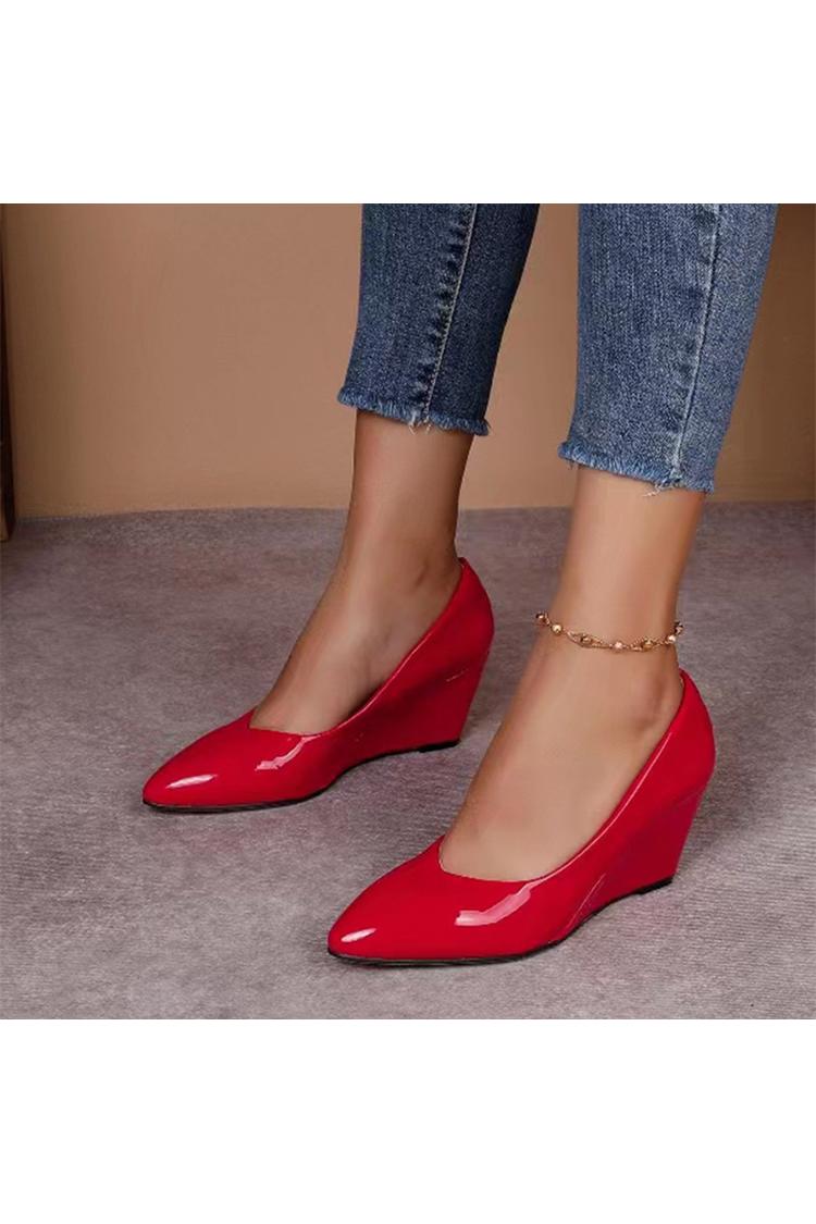 Scarpe con tacco a zeppa casual slip-on eleganti a punta tinta unita