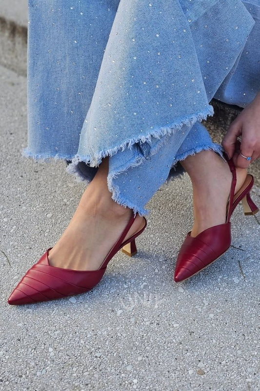 Elegant Burgundy Pointed Toe Slingback Kitten Heel Pumps [Pre Order]