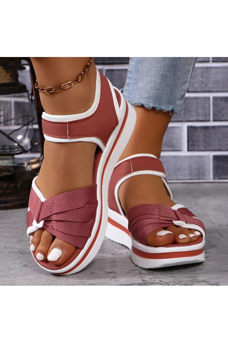 Sandali casual con plateau e punta tonda con patchwork colorblock