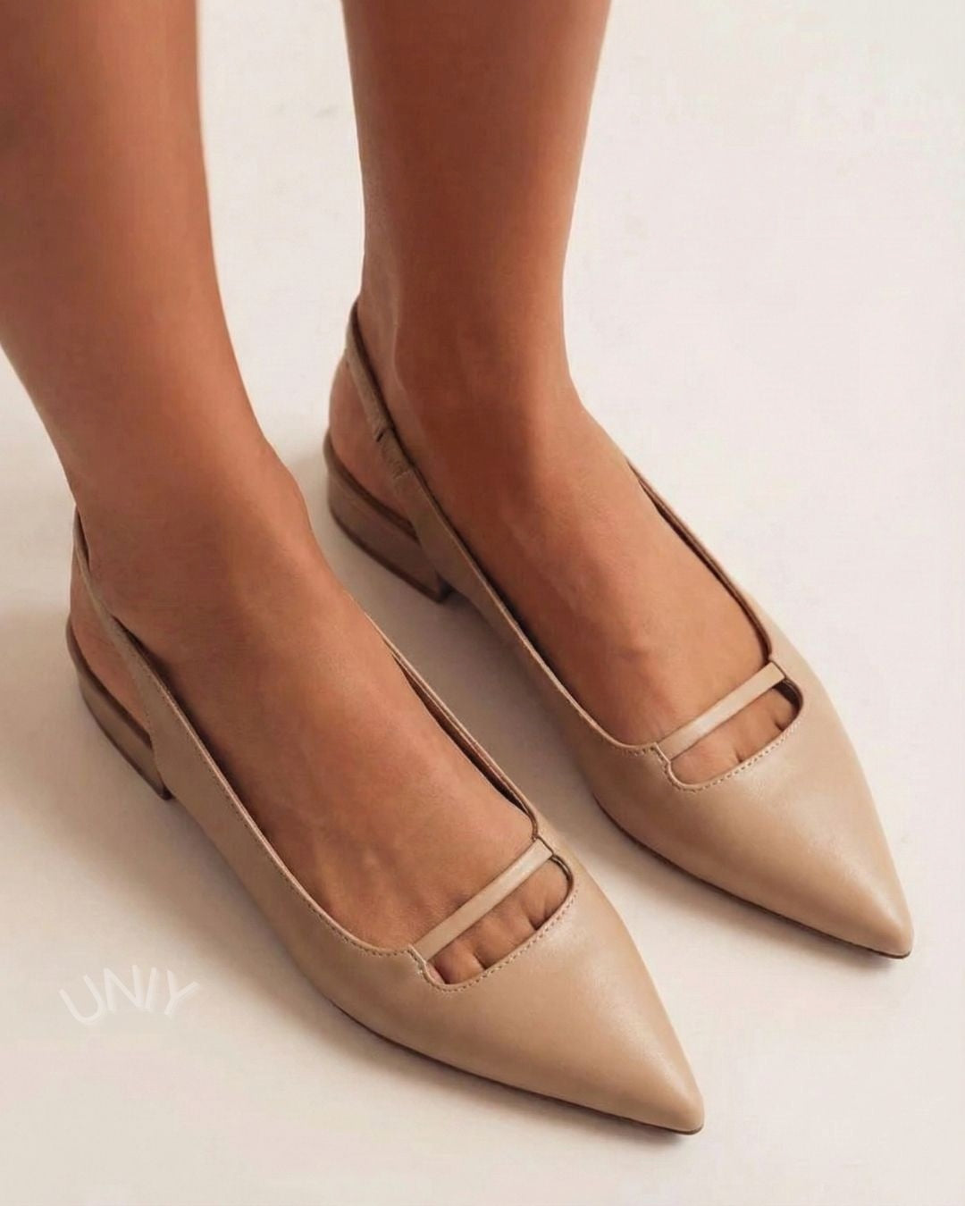 Elegant Nude Leather Pointed Toe Slingback Flats [Pre Order]
